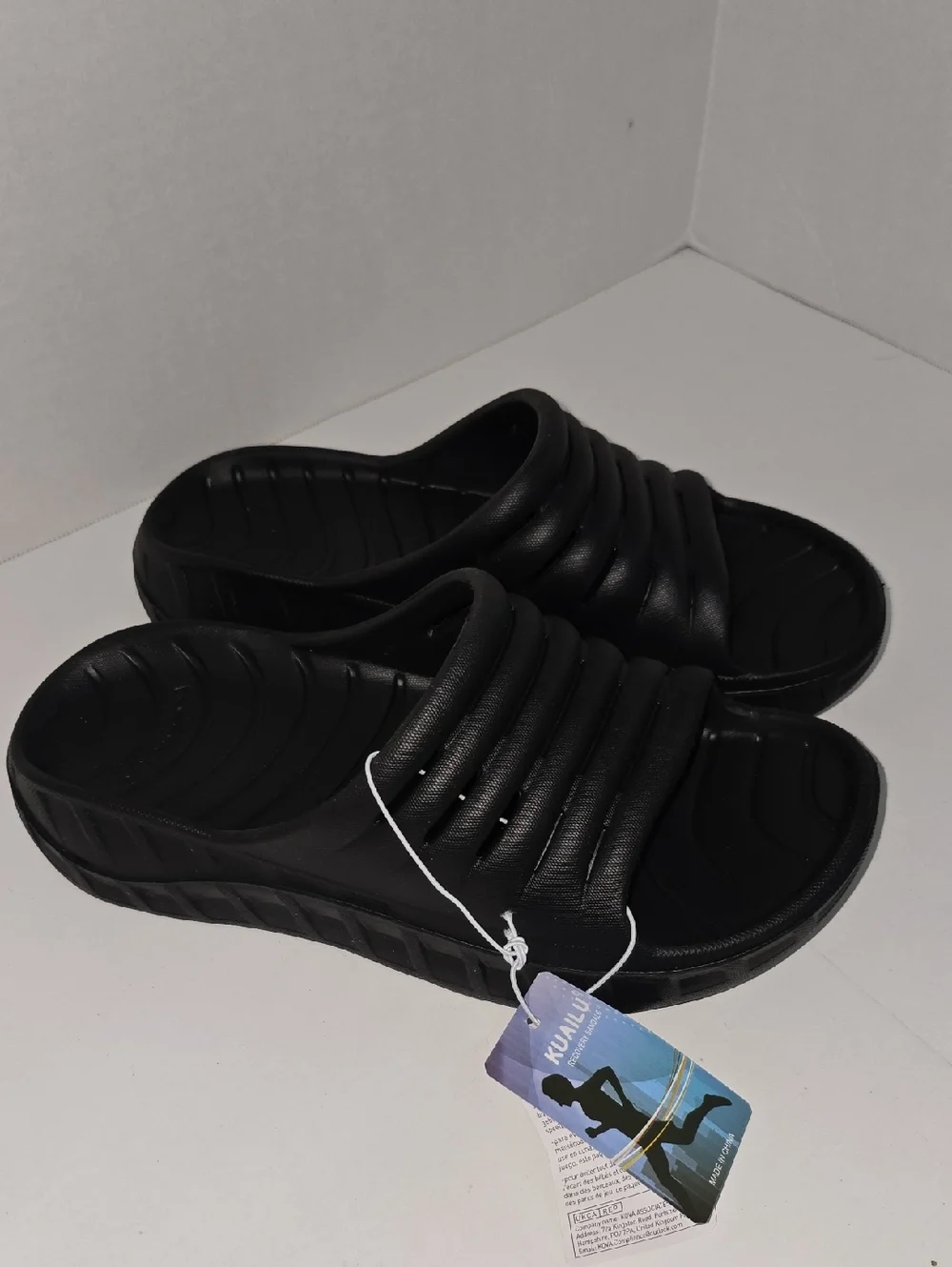 Kuailu Men's Black Slide Sandals - Comfortable Everyday Slip-Ons Size 10
